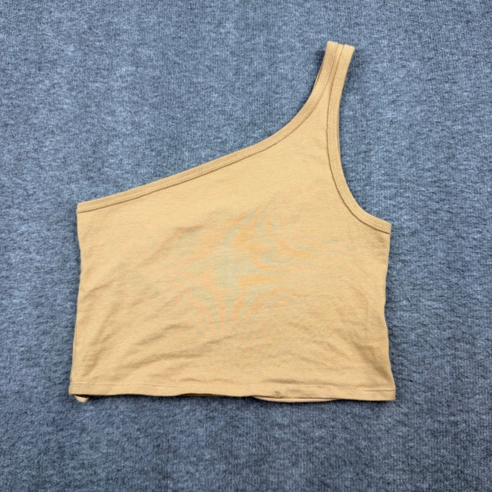 American Eagle‎ One Shoulder Crop Top Women's Small Tan Cotton Blend Ribbed Tank